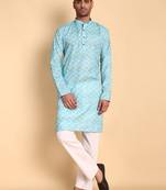Blue color smart and ethnic designer printed kurta payjama for men's festive looks