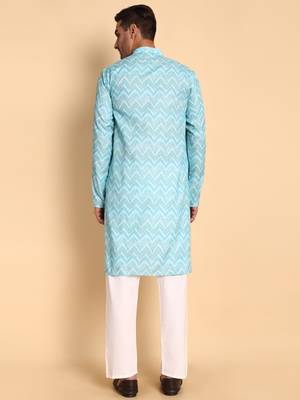 Blue color smart and ethnic designer printed kurta payjama for men's festive looks 2