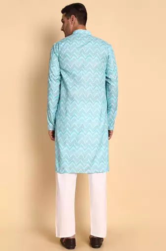 Blue color smart and ethnic designer printed kurta payjama for men's festive looks