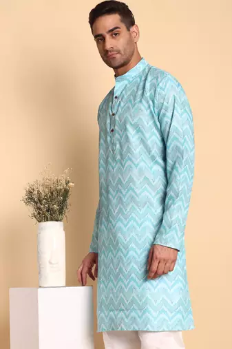 Blue color smart and ethnic designer printed kurta payjama for men's festive looks