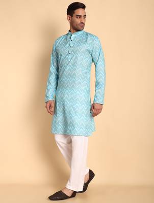 Blue color smart and ethnic designer printed kurta payjama for men's festive looks 4