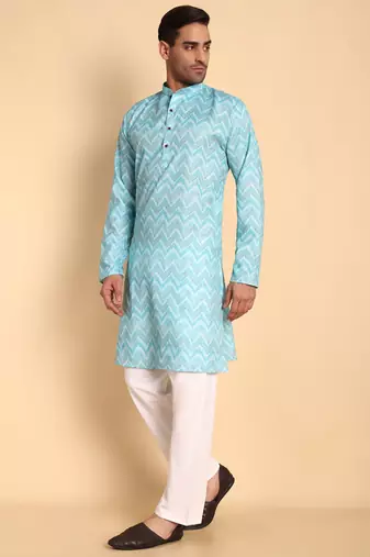 Blue color smart and ethnic designer printed kurta payjama for men's festive looks