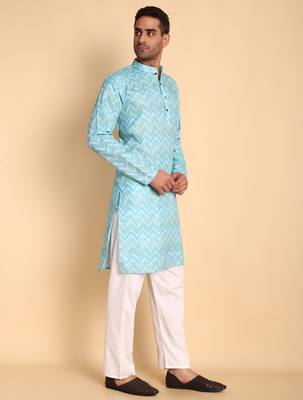 Blue color smart and ethnic designer printed kurta payjama for men's festive looks 5
