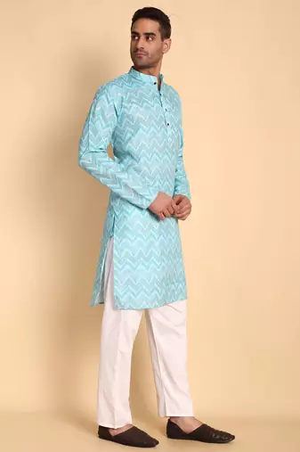 Blue color smart and ethnic designer printed kurta payjama for men's festive looks