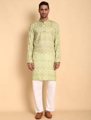 Green color smart and ethnic designer printed kurta payjama for men's festive looks 1