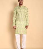 Green color smart and ethnic designer printed kurta payjama for men's festive looks