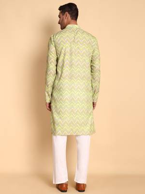Green color smart and ethnic designer printed kurta payjama for men's festive looks 2