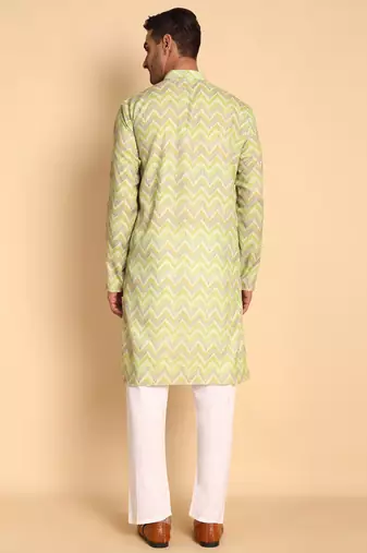 Green color smart and ethnic designer printed kurta payjama for men's festive looks