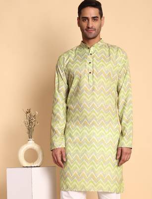 Green color smart and ethnic designer printed kurta payjama for men's festive looks 3