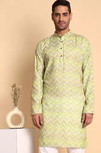Green color smart and ethnic designer printed kurta payjama for men's festive looks