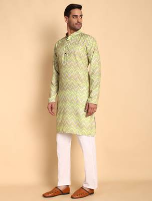 Green color smart and ethnic designer printed kurta payjama for men's festive looks 4