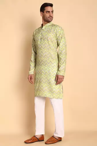 Green color smart and ethnic designer printed kurta payjama for men's festive looks