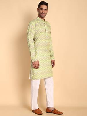 Green color smart and ethnic designer printed kurta payjama for men's festive looks 5