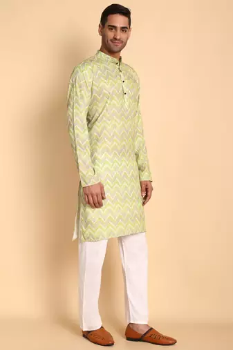 Green color smart and ethnic designer printed kurta payjama for men's festive looks