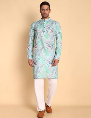 Blue color smart and ethnic designer printed kurta payjama for men's festive looks 1