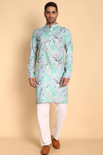 Blue color smart and ethnic designer printed kurta payjama for men's festive looks