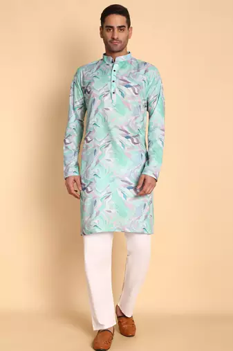 Blue color smart and ethnic designer printed kurta payjama for men's festive looks