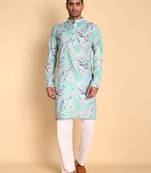 Blue color smart and ethnic designer printed kurta payjama for men's festive looks