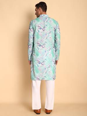 Blue color smart and ethnic designer printed kurta payjama for men's festive looks 2