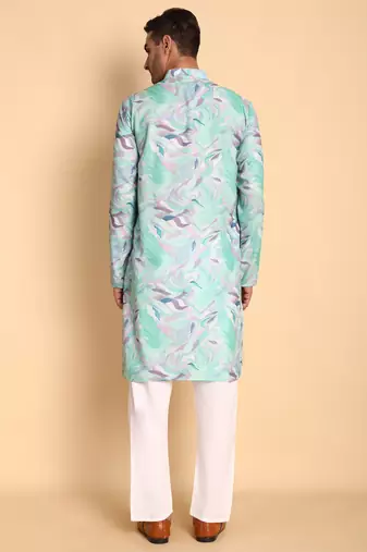 Blue color smart and ethnic designer printed kurta payjama for men's festive looks