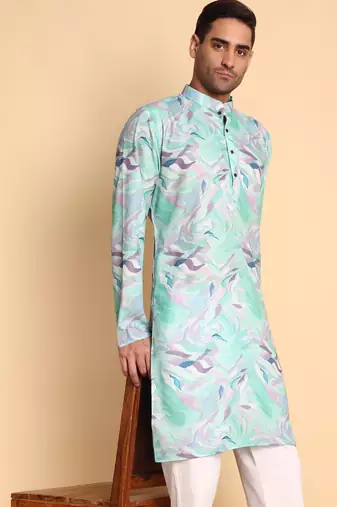 Blue color smart and ethnic designer printed kurta payjama for men's festive looks