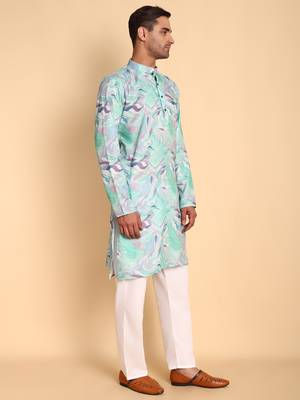 Blue color smart and ethnic designer printed kurta payjama for men's festive looks 5