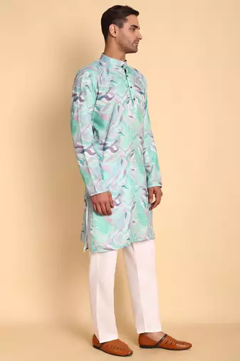 Blue color smart and ethnic designer printed kurta payjama for men's festive looks