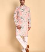 Pink color smart and ethnic designer printed kurta payjama for men's festive looks