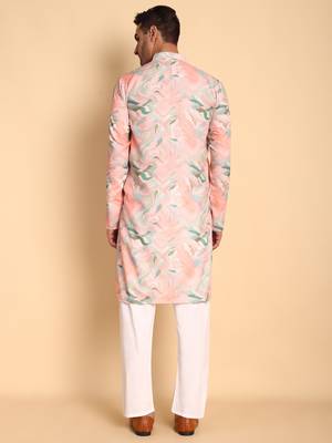 Pink color smart and ethnic designer printed kurta payjama for men's festive looks 2