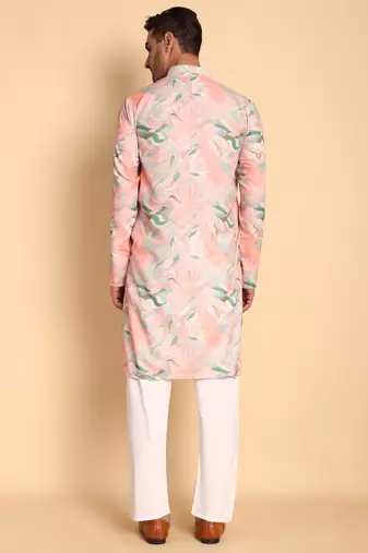 Pink color smart and ethnic designer printed kurta payjama for men's festive looks