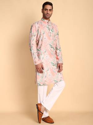 Pink color smart and ethnic designer printed kurta payjama for men's festive looks 5