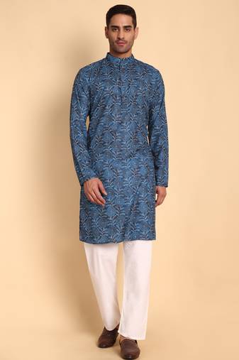 Blue color smart and ethnic designer printed kurta payjama for men's festive looks