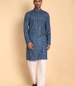 Blue color smart and ethnic designer printed kurta payjama for men's festive looks