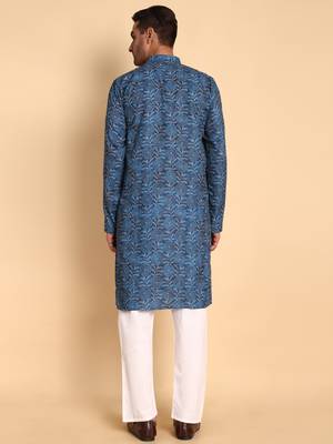Blue color smart and ethnic designer printed kurta payjama for men's festive looks 2