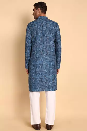 Blue color smart and ethnic designer printed kurta payjama for men's festive looks