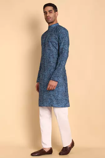 Blue color smart and ethnic designer printed kurta payjama for men's festive looks