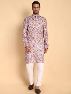 Grey color smart and ethnic designer printed kurta payjama for men's festive looks 1