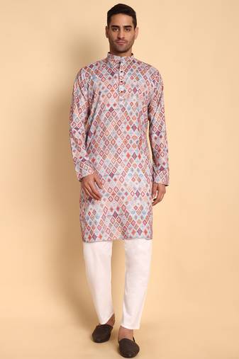 Grey color smart and ethnic designer printed kurta payjama for men's festive looks