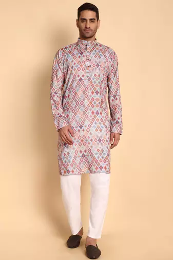 Grey color smart and ethnic designer printed kurta payjama for men's festive looks