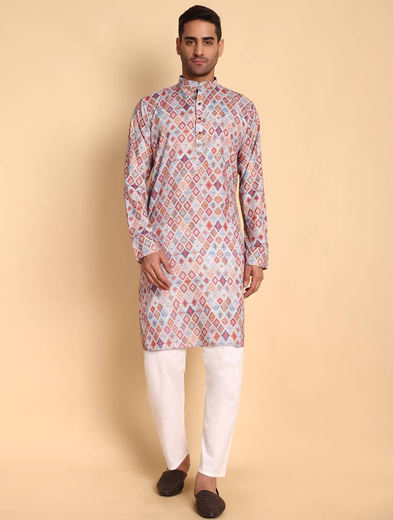 Grey color smart and ethnic designer printed kurta payjama for men's festive looks