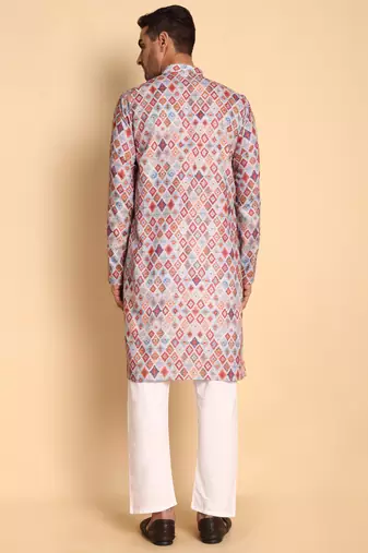Grey color smart and ethnic designer printed kurta payjama for men's festive looks