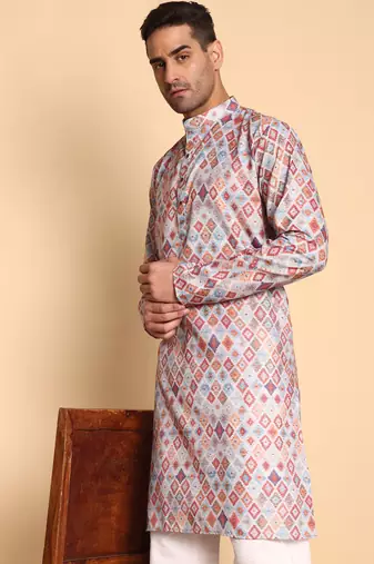 Grey color smart and ethnic designer printed kurta payjama for men's festive looks