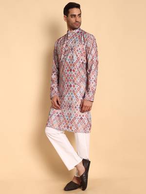 Grey color smart and ethnic designer printed kurta payjama for men's festive looks 4