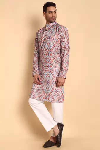 Grey color smart and ethnic designer printed kurta payjama for men's festive looks