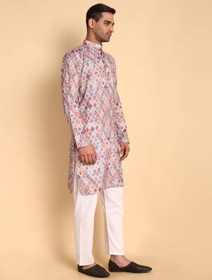 Grey color smart and ethnic designer printed kurta payjama for men's festive looks 5