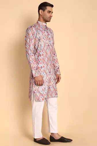 Grey color smart and ethnic designer printed kurta payjama for men's festive looks