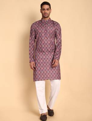 Maroon color smart and ethnic designer printed kurta payjama for men's festive looks 1