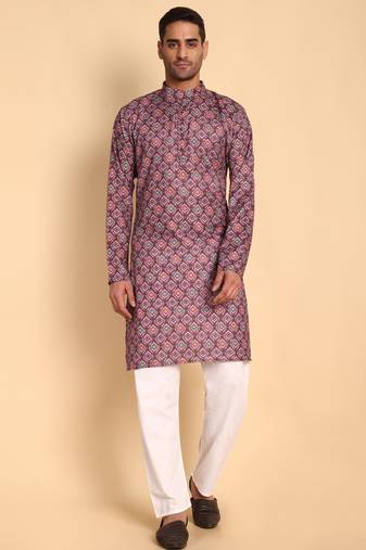 Maroon color smart and ethnic designer printed kurta payjama for men's festive looks