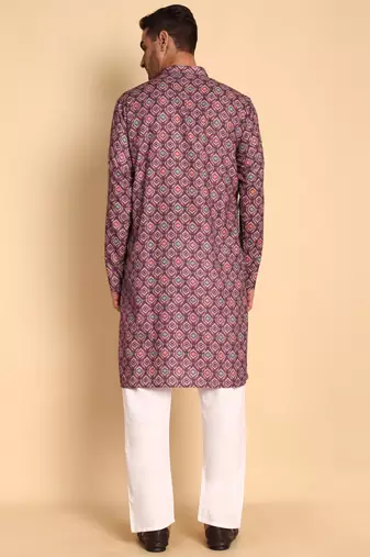 Maroon color smart and ethnic designer printed kurta payjama for men's festive looks