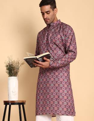 Maroon color smart and ethnic designer printed kurta payjama for men's festive looks 3